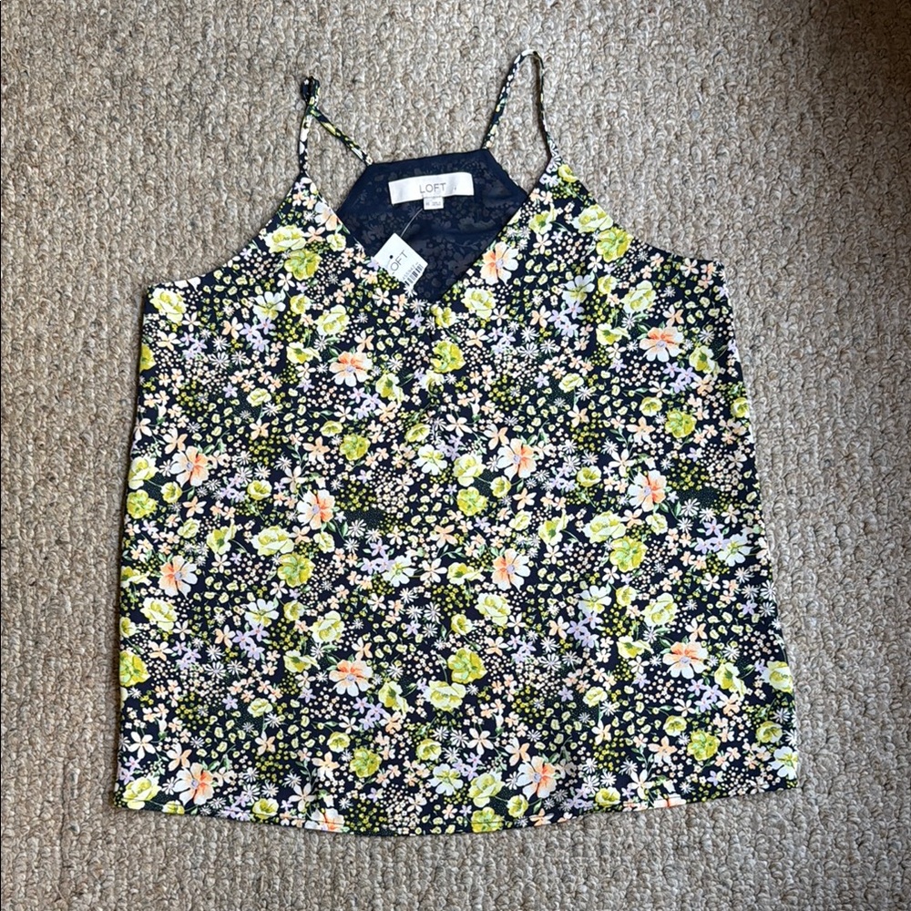 NWT LOFT Floral Print Women's Top - Black and Green Size XS